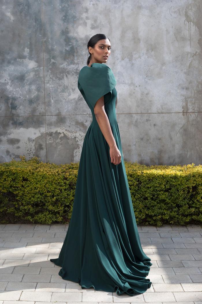 Erre Spring 2022 - Emerald Green Tulip Sleeve Evening Dress