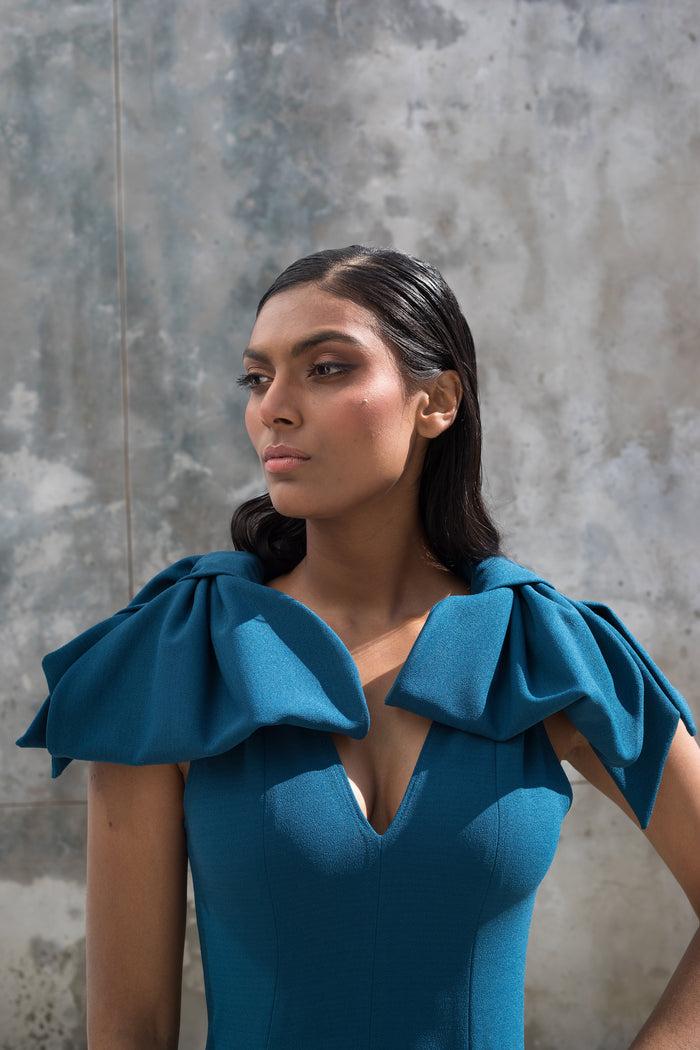 Erre Spring 2022 - Moroccan Blue Bow Fit And Flare Dress