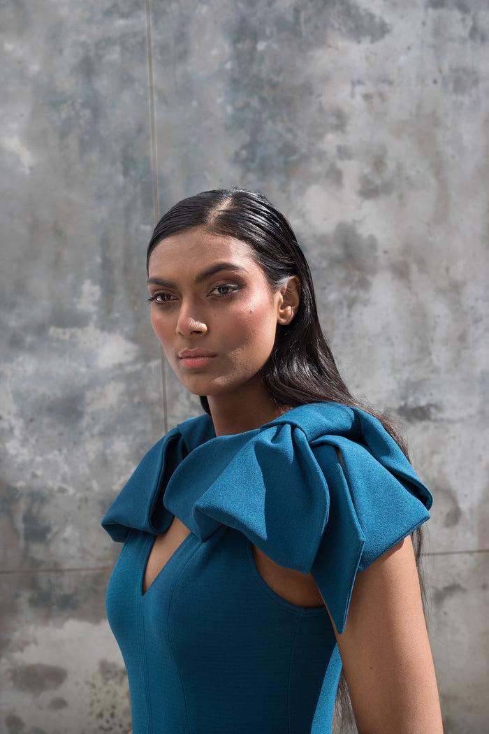 Erre Spring 2022 - Moroccan Blue Bow Fit And Flare Dress