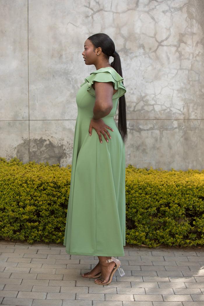 Erre The Flutter Sleeve Fit And Flare Dress Mint Green - Ankle Length