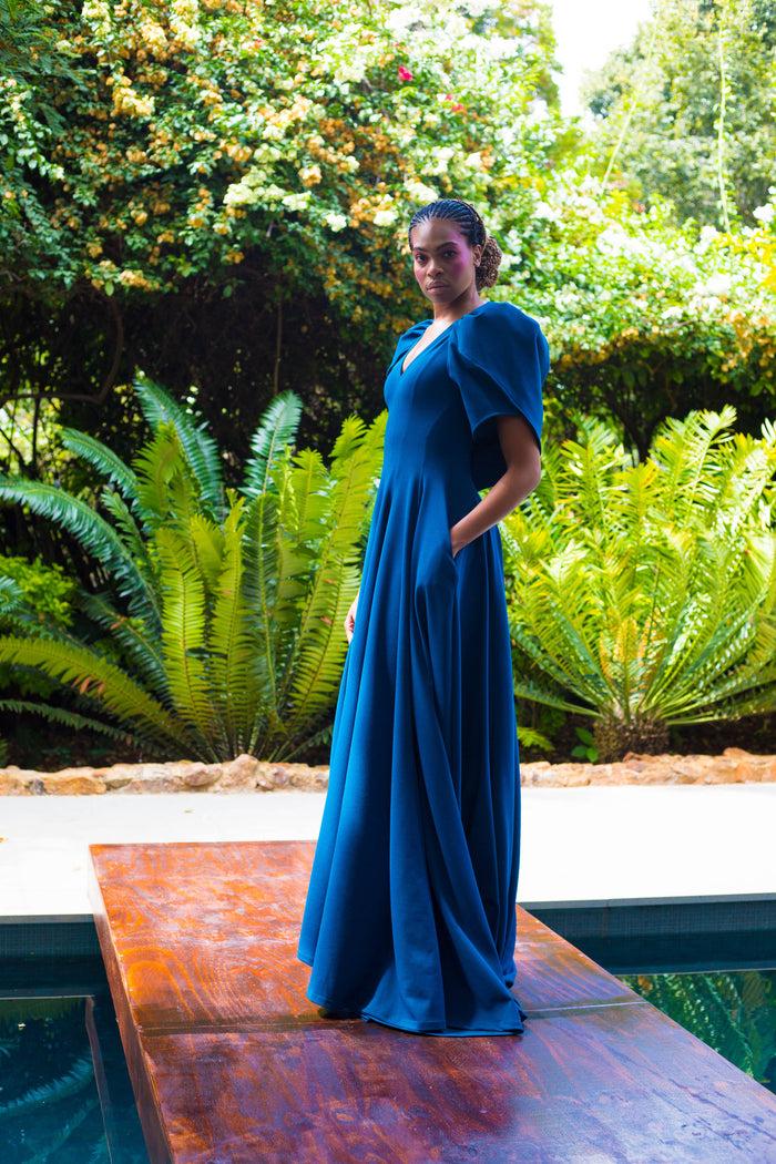 Erre Winter 2022 - Look 10 Tulip Cape Sleeve Evening Dress