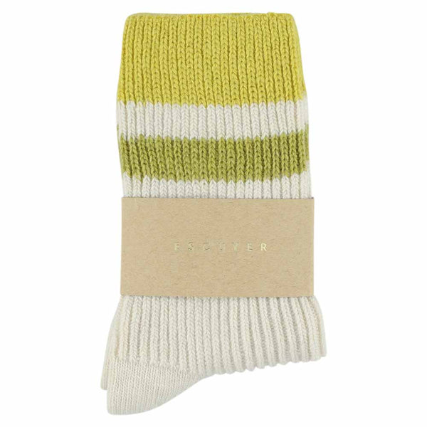 Escuyer Cashmere Stripes Socks Women - Ecru / Yellow / Green