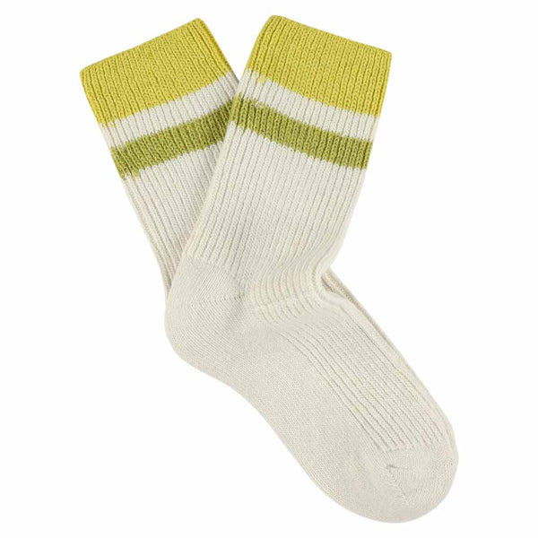 Escuyer Cashmere Stripes Socks Women - Ecru / Yellow / Green