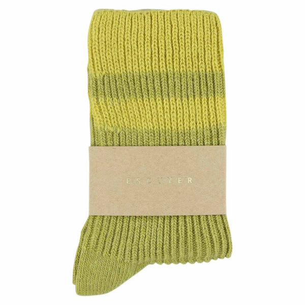 Escuyer Cashmere Stripes Socks Women - Green Grey / Yellow