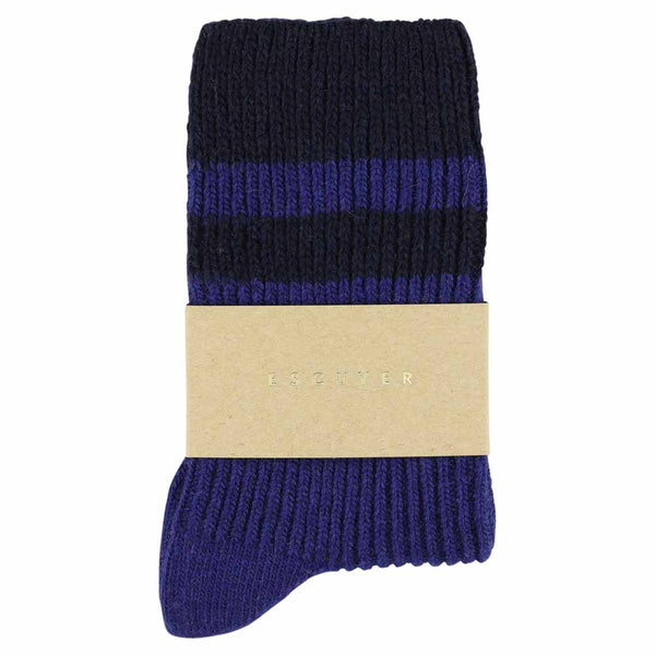 Escuyer Cashmere Stripes Socks Women - Strong Blue / Navy