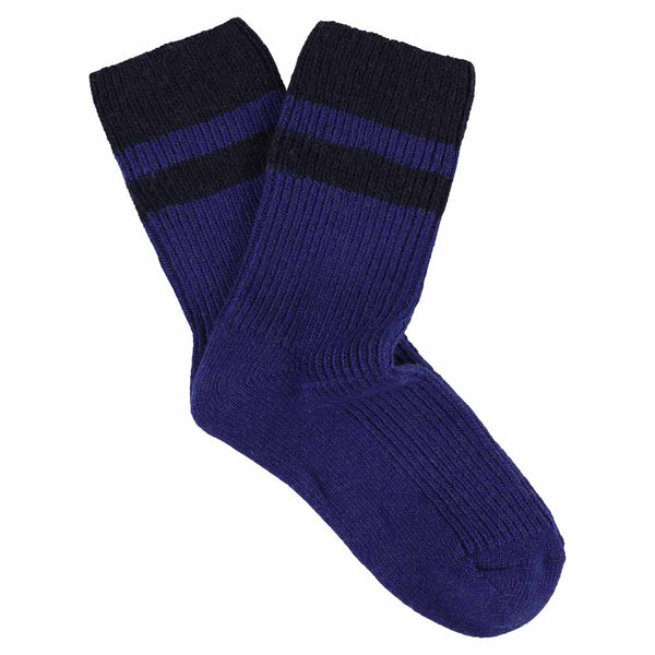 Escuyer Cashmere Stripes Socks Women - Strong Blue / Navy