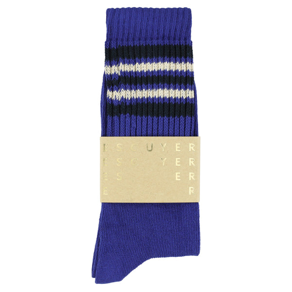 Escuyer 5 Stripes Socks - Bright Blue / Ecru / Navy