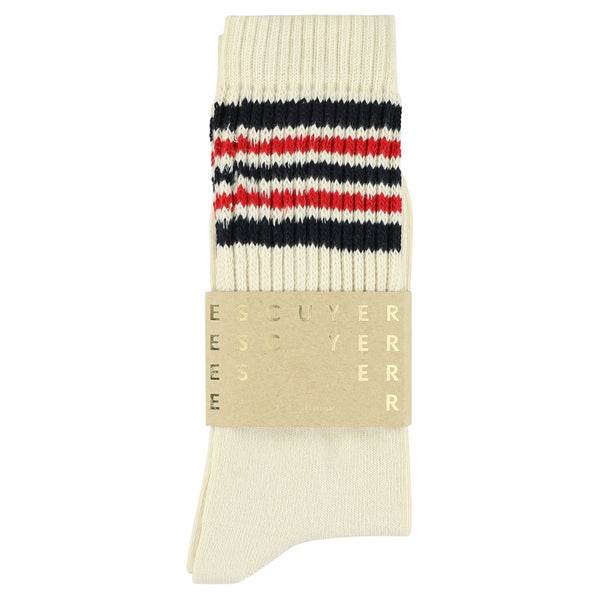 Escuyer 5 Stripes Socks - Ecru / Blue / Red
