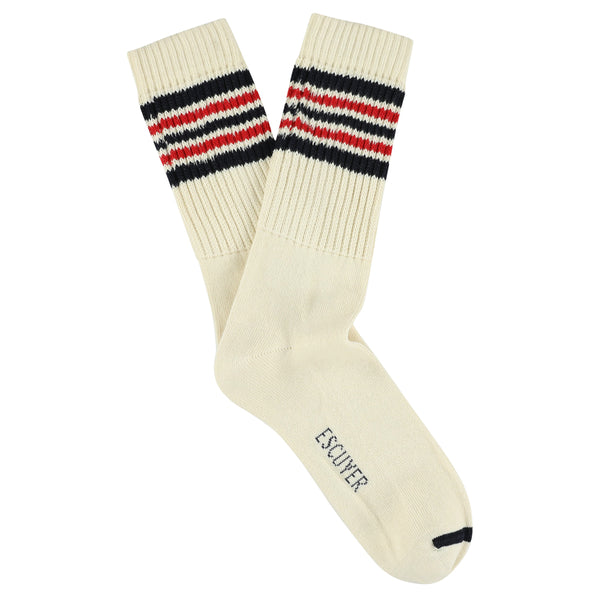 Escuyer 5 Stripes Socks - Ecru / Blue / Red