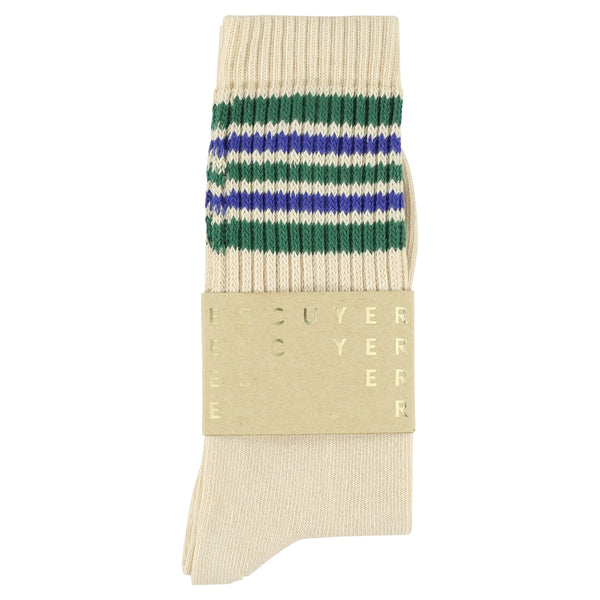 Escuyer 5 Stripes Socks - Ecru / Green / Blue