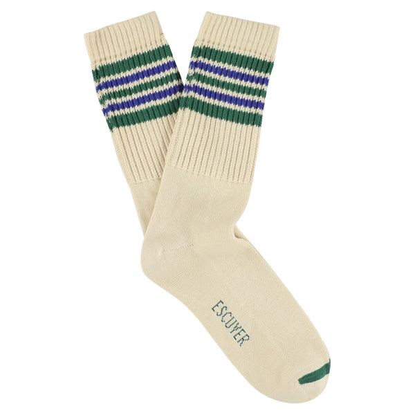 Escuyer 5 Stripes Socks - Ecru / Green / Blue