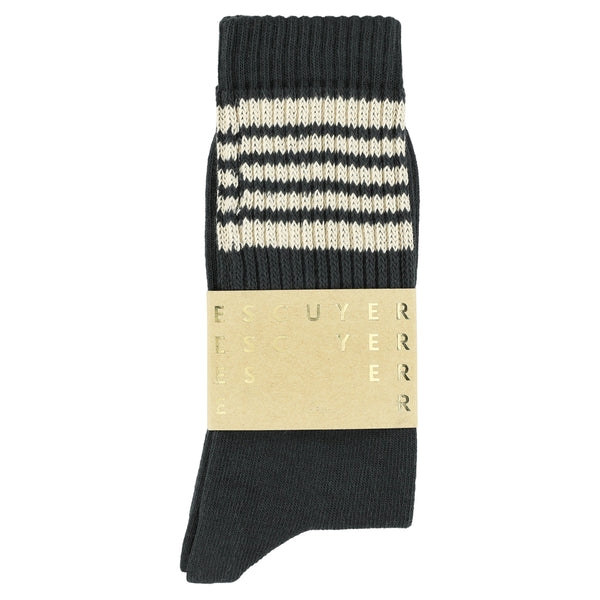 Escuyer 5 Stripes Socks - Off Black / Ecru
