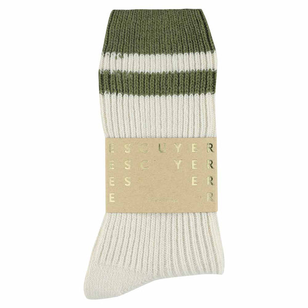 Escuyer Cashmere Stripes Socks - Ecru / Khaki