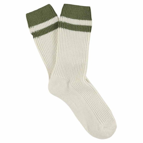 Escuyer Cashmere Stripes Socks - Ecru / Khaki