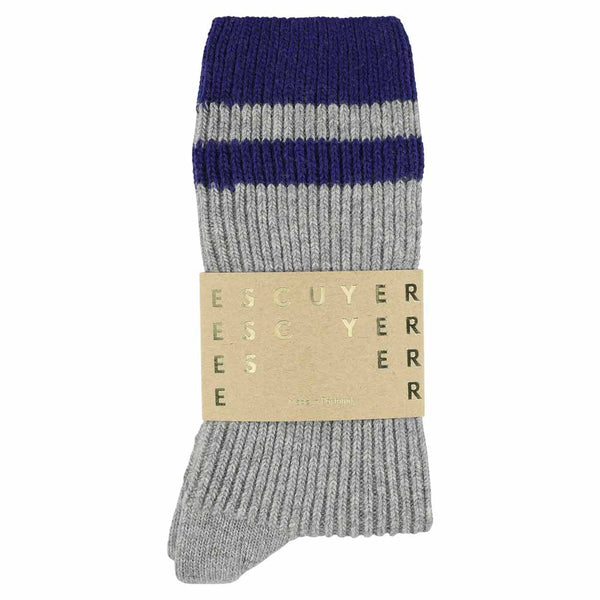 Escuyer Cashmere Stripes Socks - Grey / Strong Blue