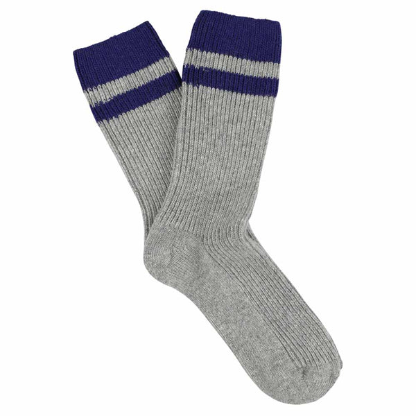 Escuyer Cashmere Stripes Socks - Grey / Strong Blue