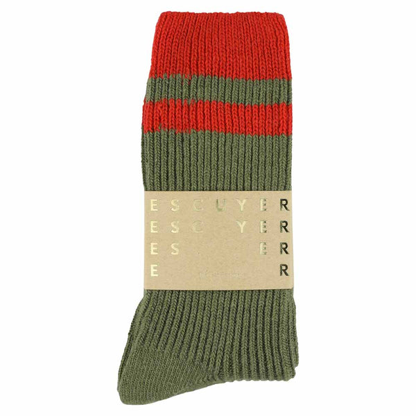Escuyer Cashmere Stripes Socks - Khaki / Strong Orange