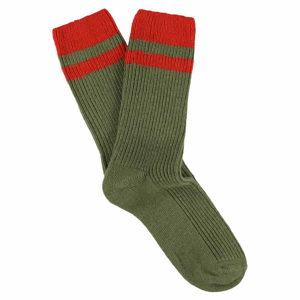 Escuyer Cashmere Stripes Socks - Khaki / Strong Orange