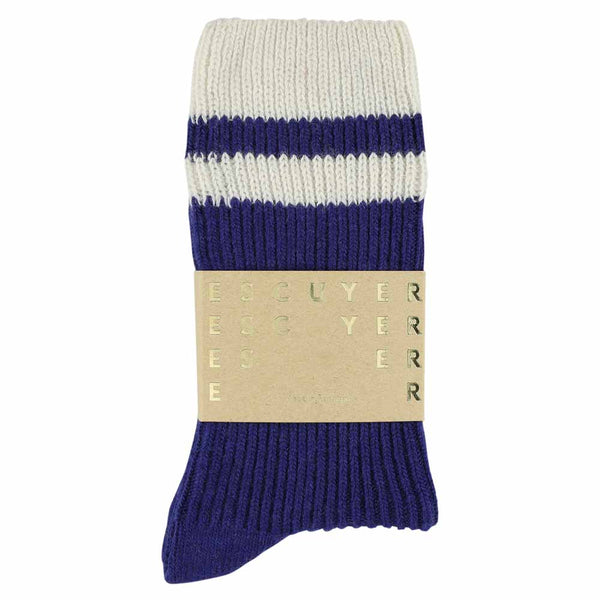 Escuyer Cashmere Stripes Socks - Strong Blue / Ecru