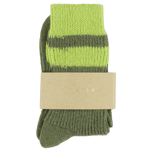 Escuyer Cashmere Stripes Socks Women - Khaki / Lime