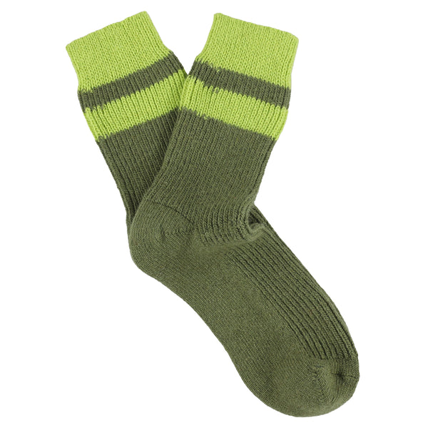 Escuyer Cashmere Stripes Socks Women - Khaki / Lime