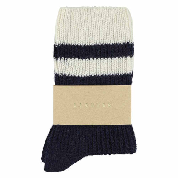 Escuyer Cashmere Stripes Socks Women - Navy / Ecru