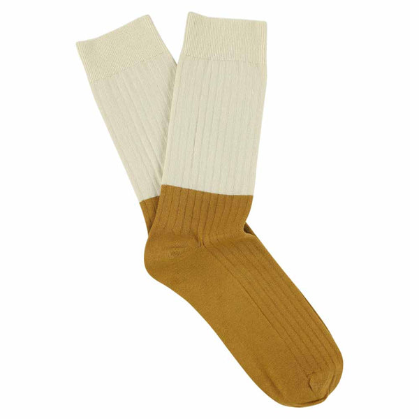 Escuyer Colour Block Socks Ecru / Mustard