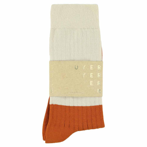 Escuyer Colour Block Socks - Ecru / Orange