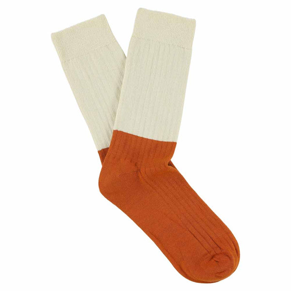 Escuyer Colour Block Socks - Ecru / Orange
