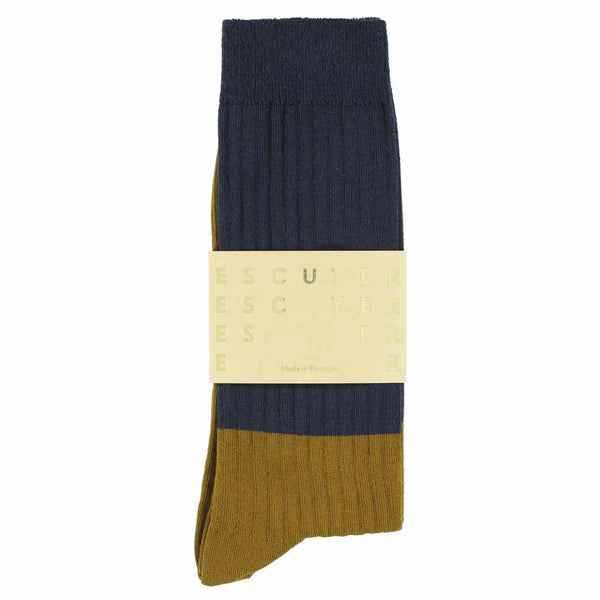 Escuyer Colour Block Socks Navy / Cumin
