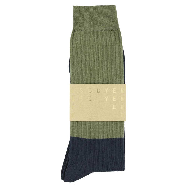 Escuyer Colour Block Socks Olive / Indigo