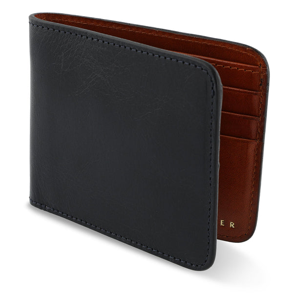 Escuyer Leather Billfold Wallet - Blue / Cognac