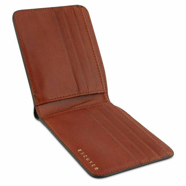 Escuyer Leather Billfold Wallet - Green / Cognac