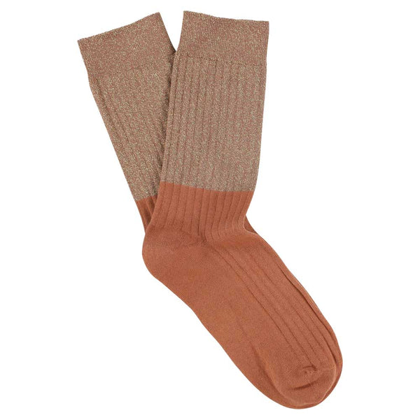 Escuyer Lurex Block Socks - Gold / Arabian Spice