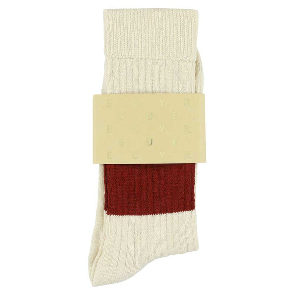 Escuyer Melange Band Socks - Ecru / Brick