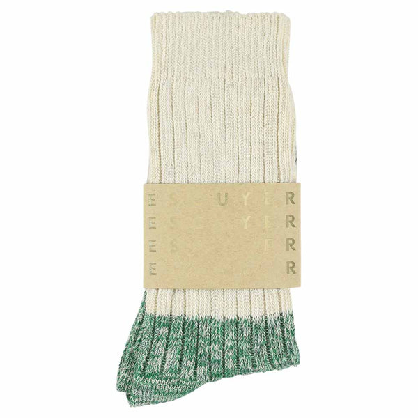 Escuyer Melange Block Socks - Ecru / Green