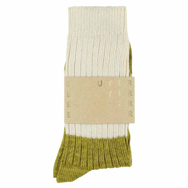 Escuyer Melange Block Socks - Ecru / Green Moss