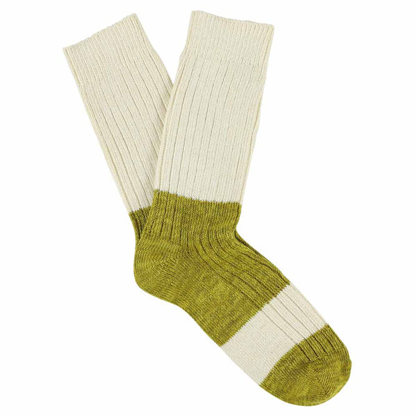 Escuyer Melange Block Socks - Ecru / Green Moss