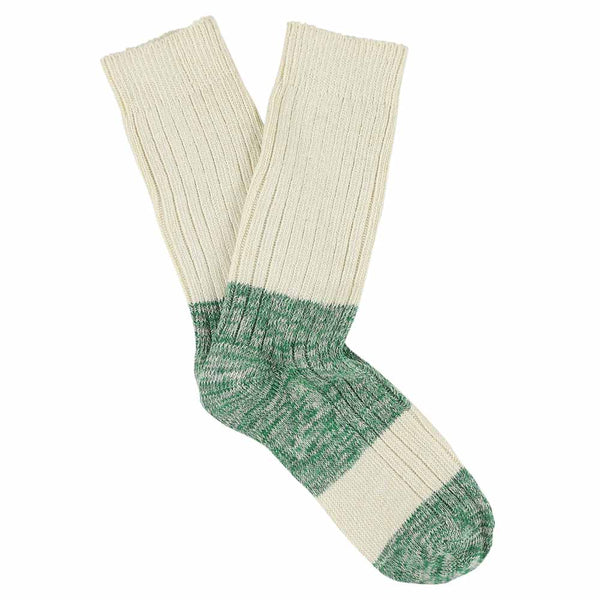 Escuyer Melange Block Socks - Ecru / Green