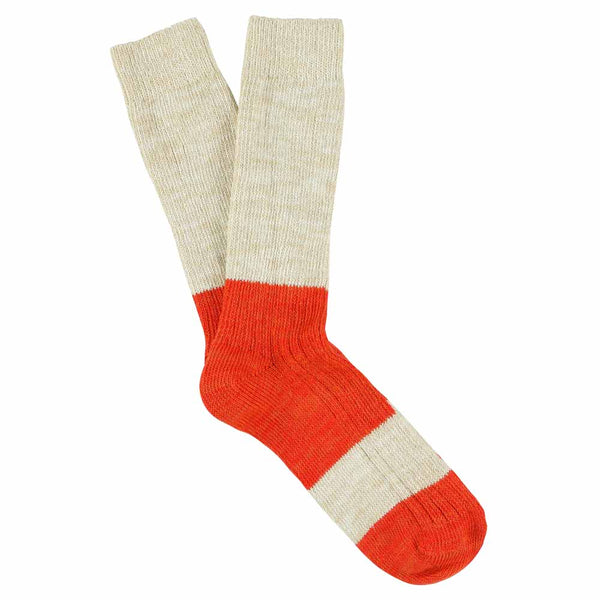 Escuyer Melange Block Socks Ecru / Orange