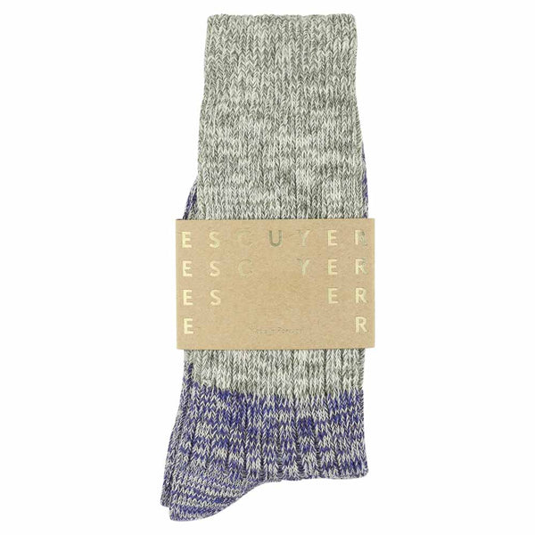 Escuyer Melange Block Socks - Light Grey / Bright Blue