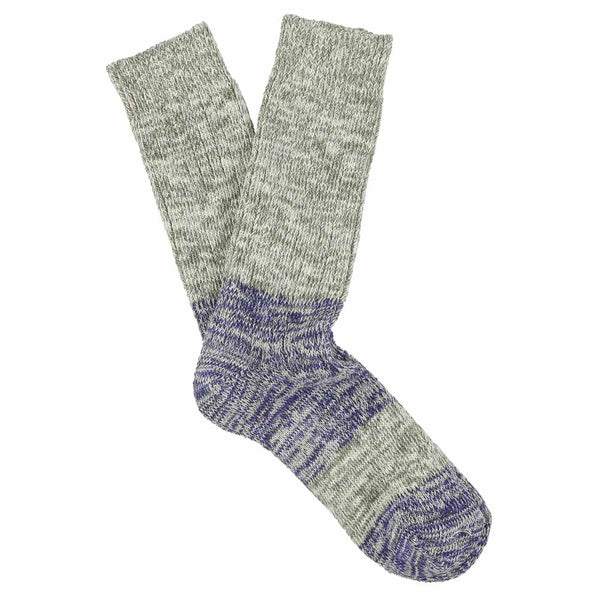 Escuyer Melange Block Socks - Light Grey / Bright Blue