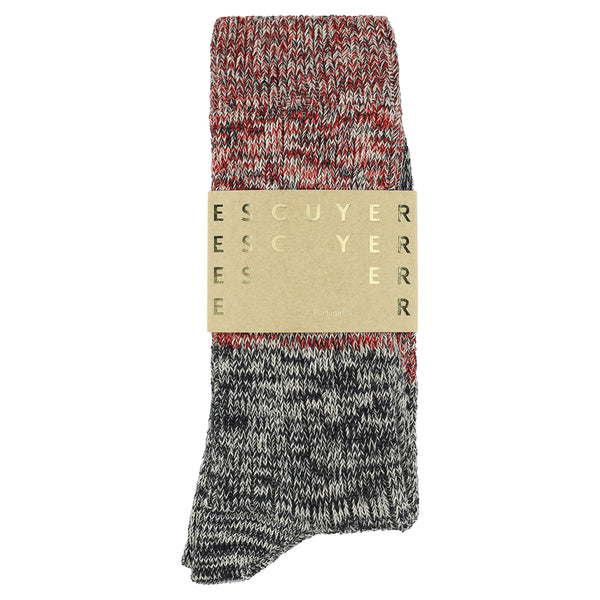 Escuyer Melange Block Socks - Navy / Red