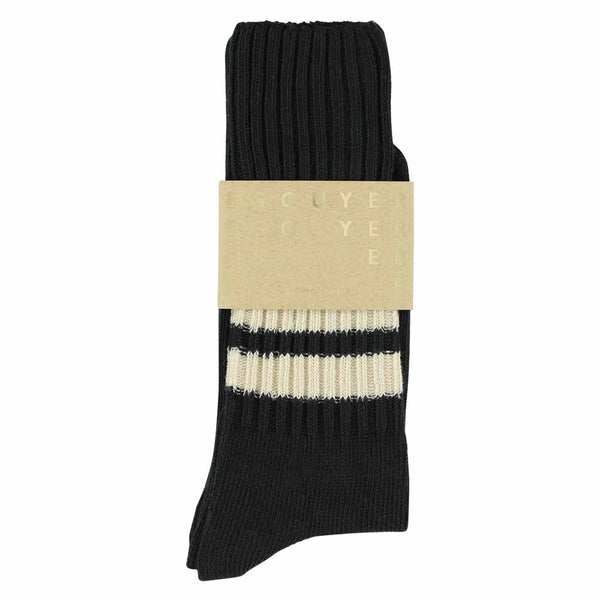 Escuyer Stripes Crew Socks - Black / Ecru