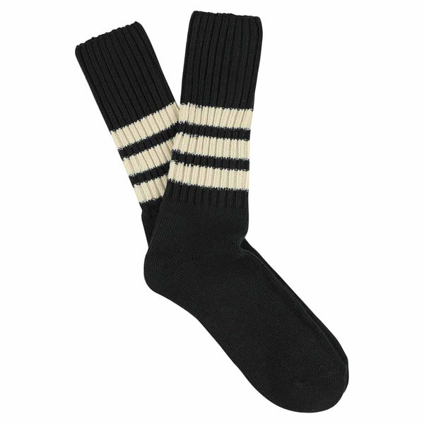 Escuyer Stripes Crew Socks - Black / Ecru