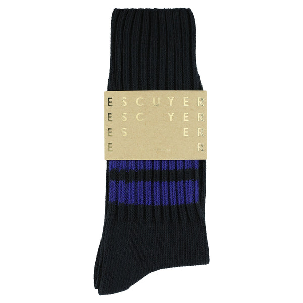 Escuyer Stripes Crew Socks - Blue / Bright Blue