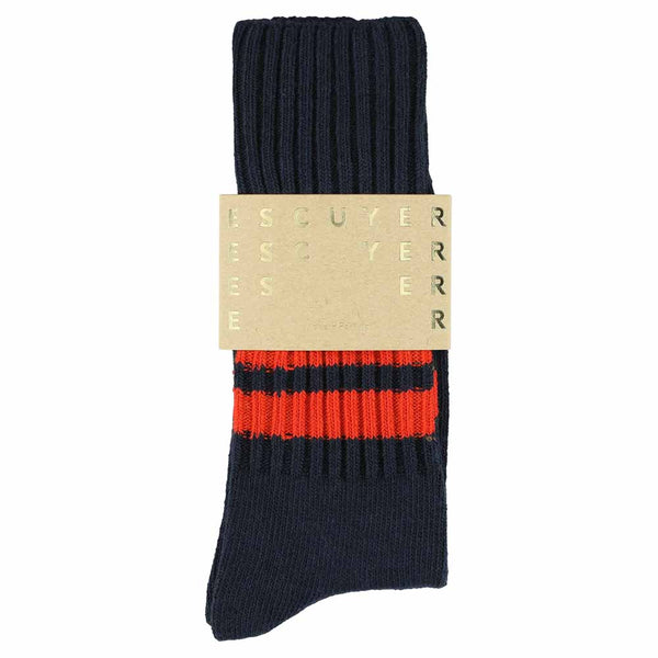 Escuyer Stripes Crew Socks - Blue / Orange