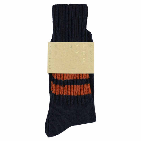 Escuyer Stripes Crew Socks - Blue / Rust