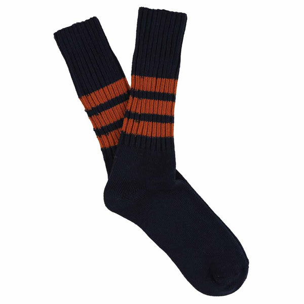 Escuyer Stripes Crew Socks - Blue / Rust