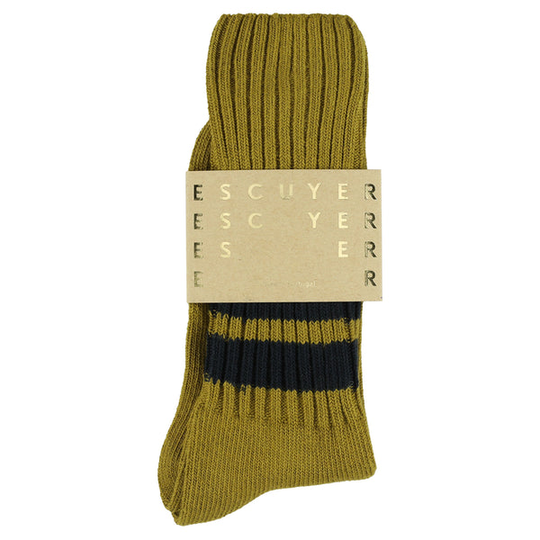 Escuyer Stripes Crew Socks - Cumin / Blue